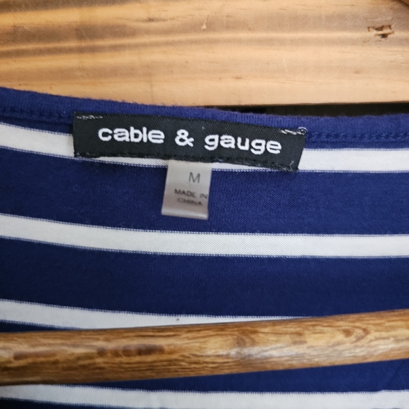 Cable & Gauge Blue and White Ruched Sleeveless Tank Top - Picture 2 of 3